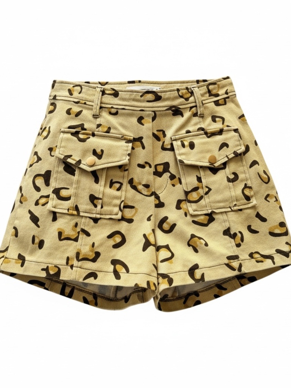Avec les Filles Leopard Print Corduroy Utility Shorts Gold Button Size 4 NWT